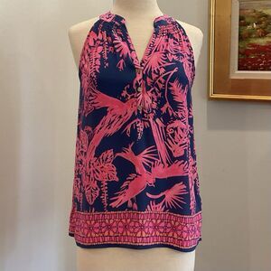 LILLY PULITZER Indigo Night Caw Engineered Silk Bailey Sleeveless Top Small NWT‎